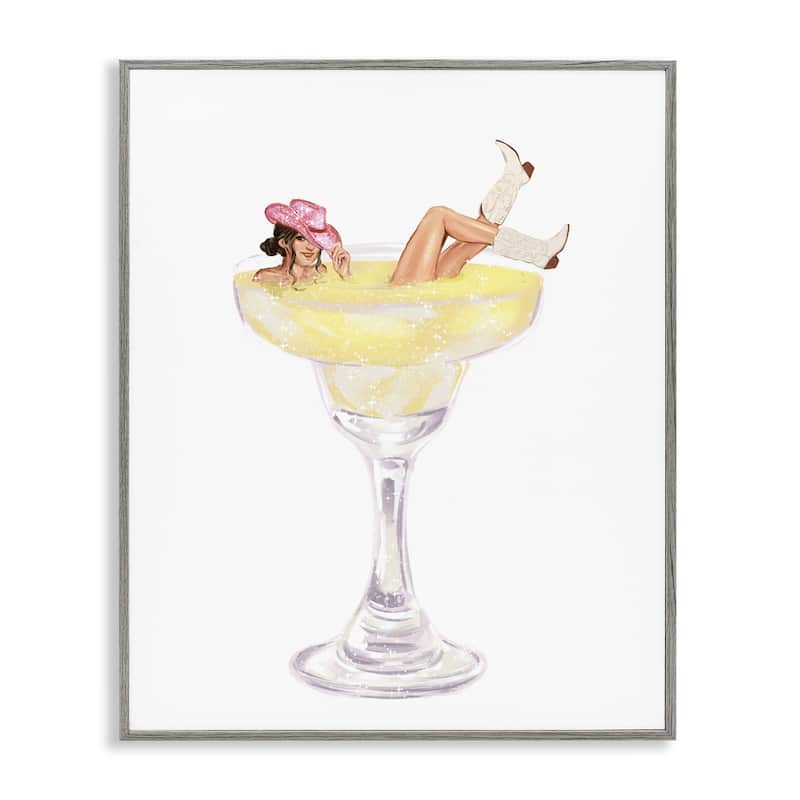 Stupell Glam Cowgirl in Margarita Framed Giclee Art Design By Ziwei Li - 11 x 14 - Grey