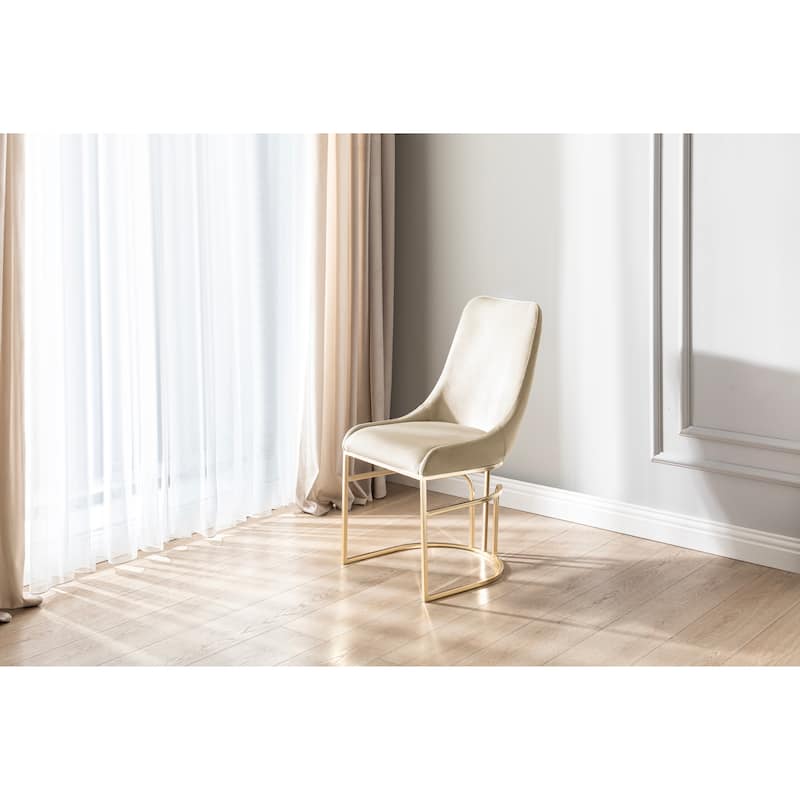 Emrald Velvet Chair Set of 2 -Gold Legs (Black, Grey, Beige) - Beige