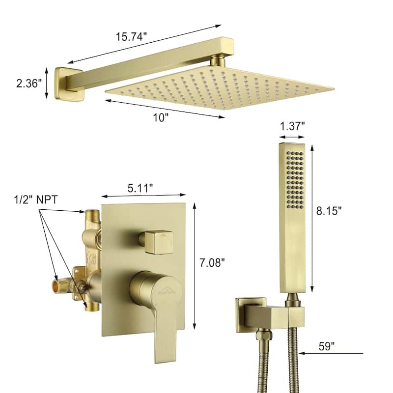 2.5 GPM 10 in. Wall Mount Dual Shower Heads with Pressure Balance Valve