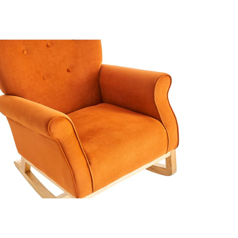 Velvet Upholstered Glider Rocking Chair, Glider Rocking Chair with Fabric Seat, High Back Armchair with Wood Base