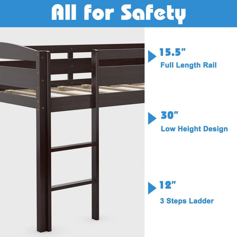 Gymax Twin Size Loft Bed Wooden Slats Support Loft Bed Frame w/ Ladder