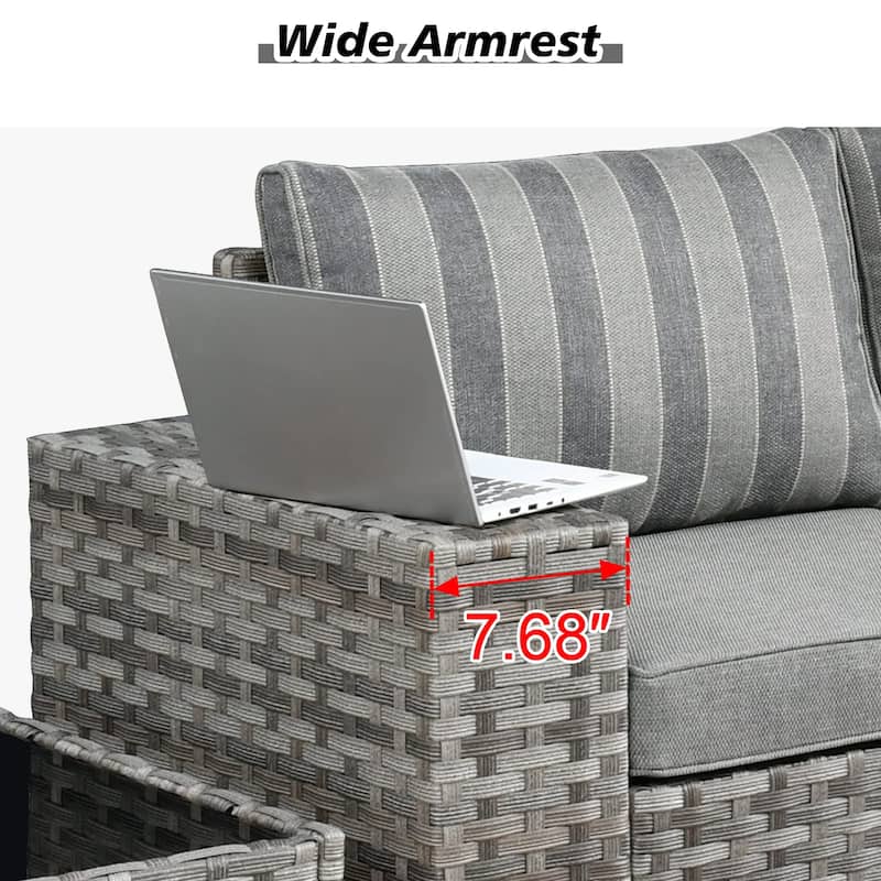 XIZZI 13-piece Patio Wicker Furniture Wide Armrest Set with Firepit