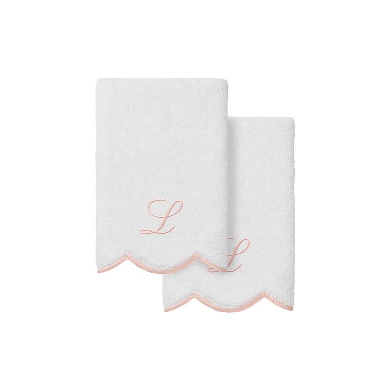 Authentic Hotel and Spa 100% Turkish Cotton Pink ADORNIA Scallop Personalized 2 Piece Fingertip Towel Set - 2 Fingertip Towels - L