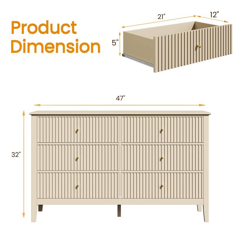 Fluted 6 Drawer Dresser