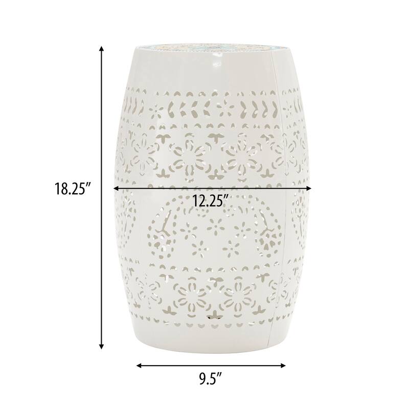 18.25" Modern Round Side Table with Boho Pattern Ceramic Tile Top and Unique Color Iron Frame