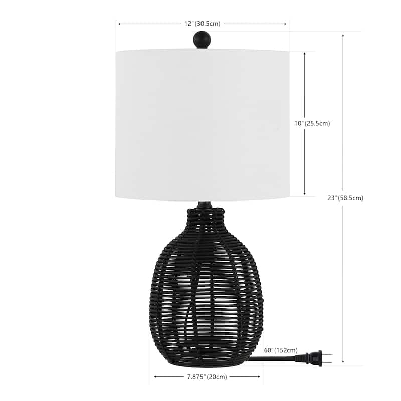 SAFAVIEH Lighting Oroya Tropical Coastal Boho Rattan 23-inch Table Lamp - 12 in. W x 12 in. D x 23 in. H