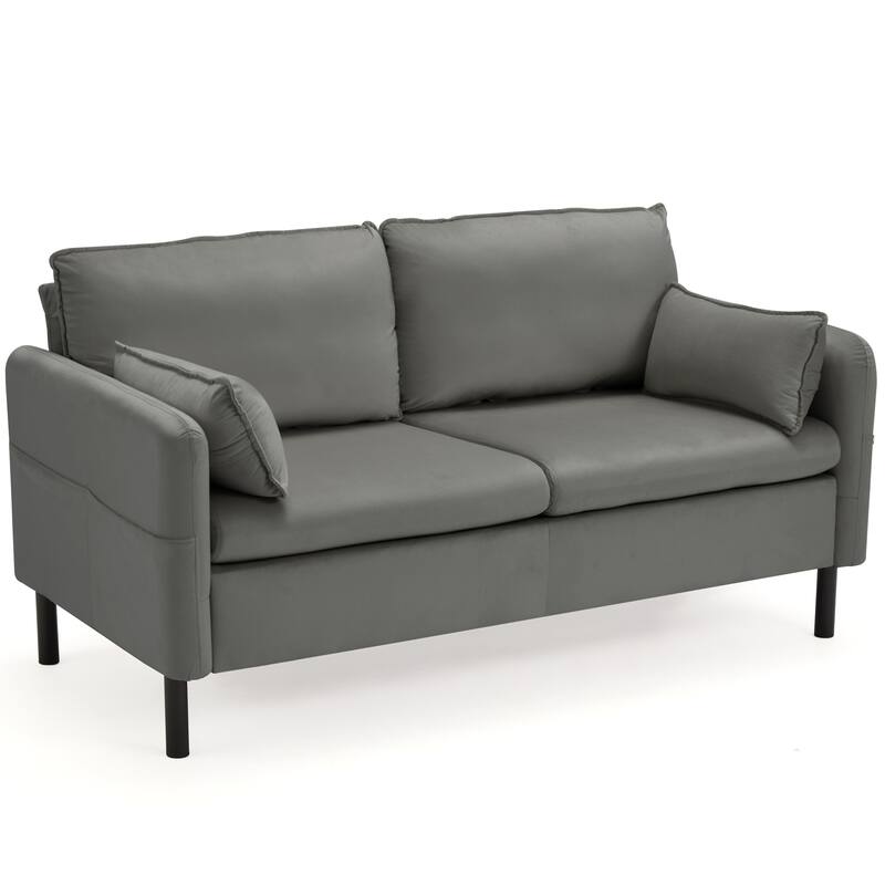 Modern double sofa for small spaces with storage, 2 soft cushions
