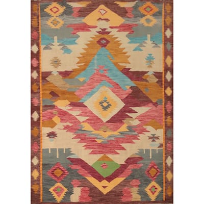 Hand Woven Oriental 100% Wool Carpet Southwestern Tribal Multi-Colored Kilim Area Rug - 9' 9'' X 8' 5''