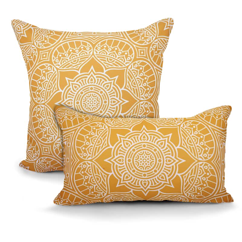Decorative Indoor/Outdoor Reversible Throw Pillows with Insert (Set of 2) - Mustard