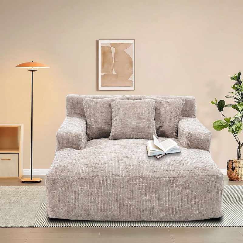 Classic Minimalist Frameless Chenille Fabric Upholstered Lazy Sofa Chair Leisure Chaise - Khaki
