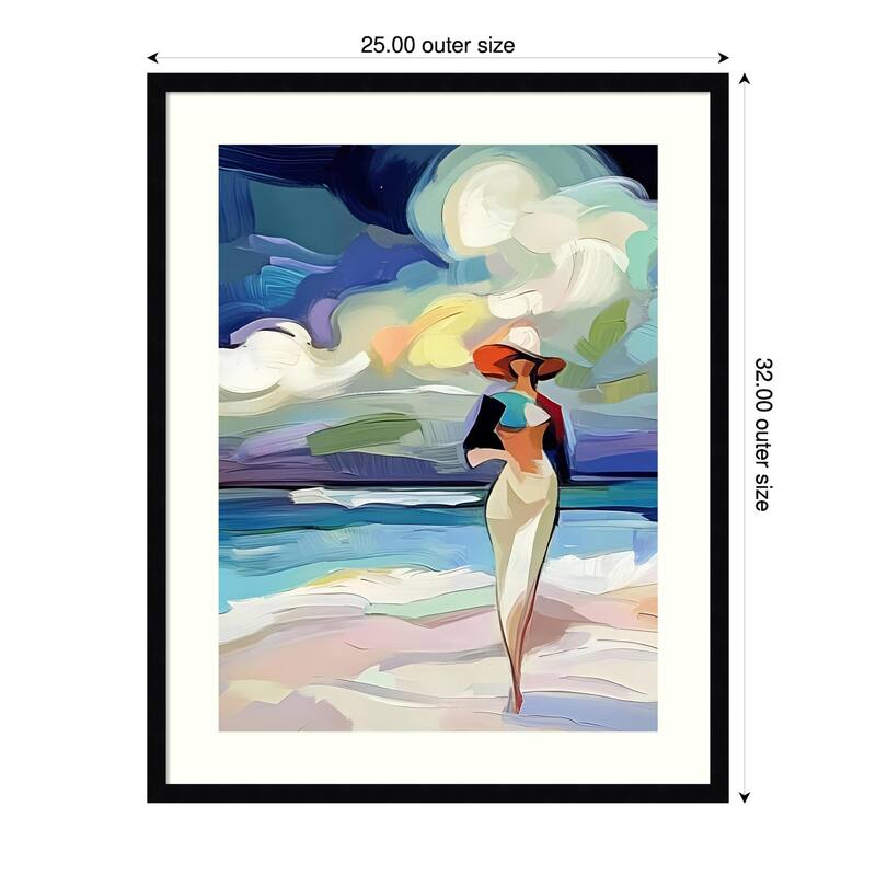 Woman On the Beach by Elena Avanesova Wood Framed Wall Art Print - 25 x 32 in - Black
