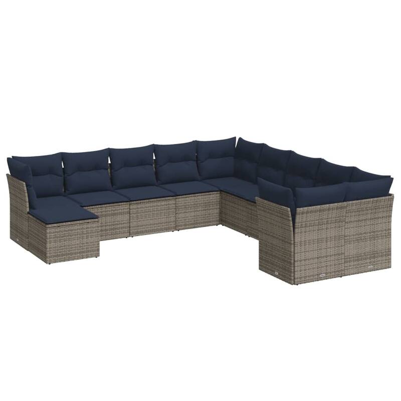 vidaXL Patio Sofa Set with Cushions Outdoor Conversation Furniture Poly Rattan - 24.4" x 24.4" x 27.2"