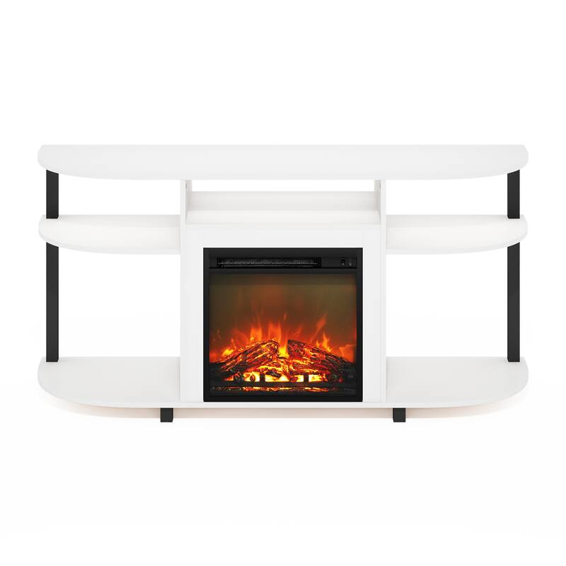 Furinno Jensen Open Storage Curved Entertainment Center Stand with Fireplace for TV up to 55 Inch