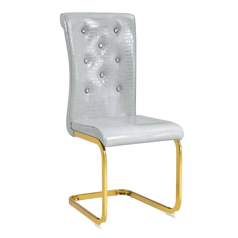 Retro Alligator-Embossed Faux Leather Dining Chairs with Crystal Buckle, Accent Upholstered Kitchen Chairs