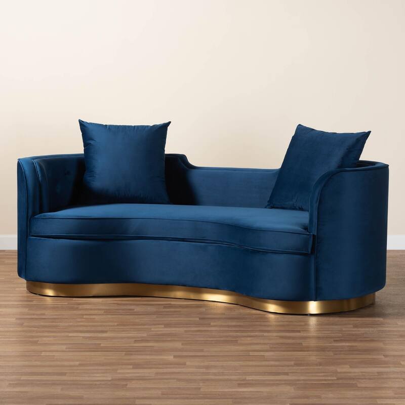 Deserae Glam and Luxe Navy Blue Velvet and Brushed Gold Metal Sofa