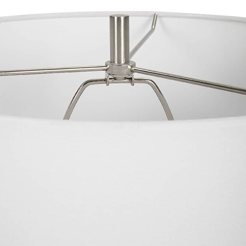 Stacked Thick Crystal Table Lamp with Drum Shade - 28" - White and Gray