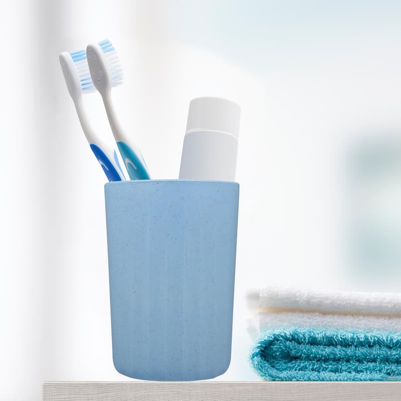 1Pc Bathroom Tumbler with Smooth Lines Wheat Straw Cup Orange 4.09"x2.80" - Blue