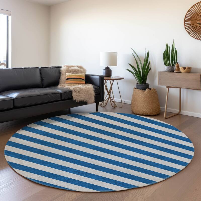 Premium Washable Super Soft Cabana Stripe Mayfield Rug - Blue - 8' x 8' - Round