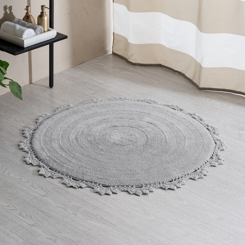 MH London Winchester Cotton Round Bathroom Rug - Soft Bath Mat - 36" Round - Silver