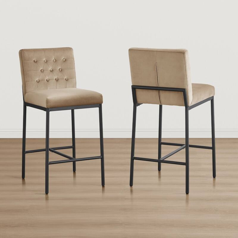 Spruce & Spring Velvet Tufted Counter Bar Stool with Metal Frame