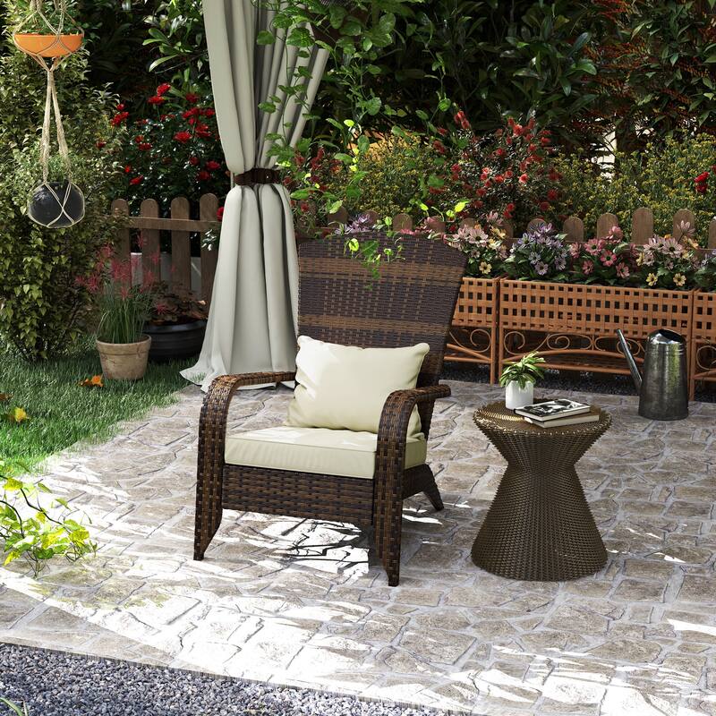Outdoor Rattan Adirondack Chair with Cushions and Steel Frame Patio Seat for Porch or Pool - 25.2" W x 31.5" D x 35.4" H