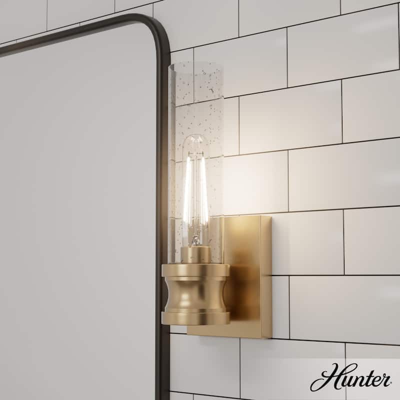 Hunter Lenlock 1 Light Wall Sconce - Glam, Contemporary - Damp Rated! - Alturas Gold - Clear Seeded Glass
