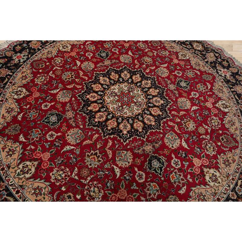 6'7''x6'7'' Round Hand Knotted Wool Fuschia Round Oriental Area Rug - 6' 7'' x 6' 7''-Round