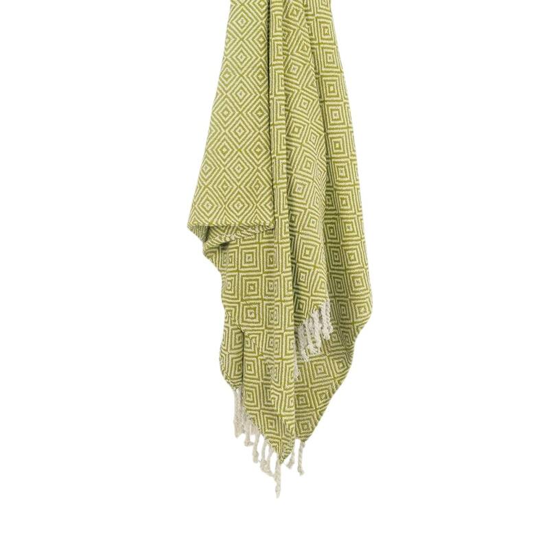 HomeRoots 50" X 60" Citrine And Ivory Geometric Cotton Throw Blanket with Fringe