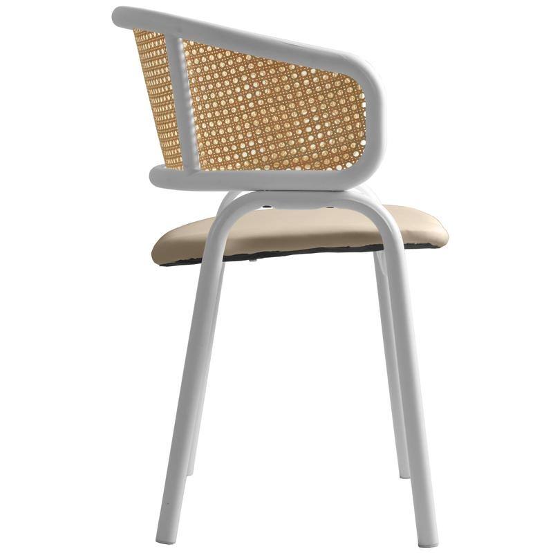 Euston Modern Mid-Century Leather Dining Chairs with Wicker Back in Steel Frame - Accent Armchair for Home Office & Kitchen