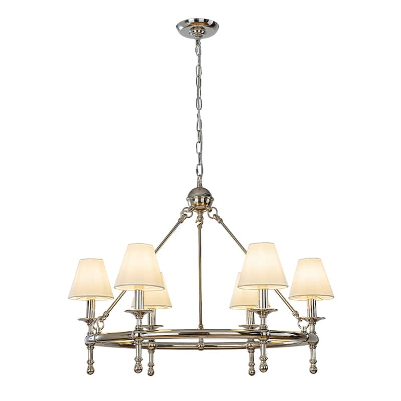 Vintage Chandelier 6-Light Classic Pendant Fixture with White Shades for Elegant Interior Lighting