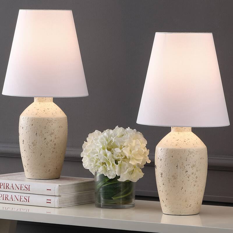 Xander 19.5" Concrete Effect Resin/Iron Ginger Jar LED Table Lamp (Set of 2), by JONATHAN Y - Matte Cream