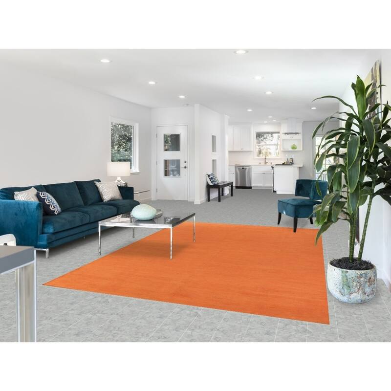 Orange Gabbeh Modern Area Rug Hand-Knotted Solid Wool Carpet - 6'8" x 9'7"