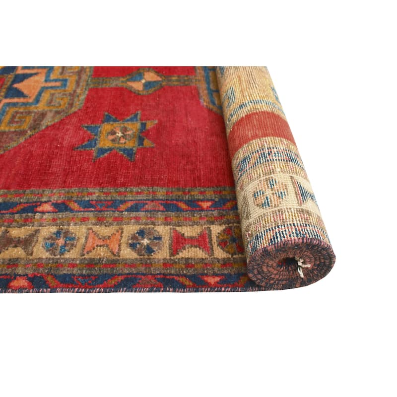 Fine Vintage Distressed Irada Red/Beige Runner - 3'4" x 9'10"