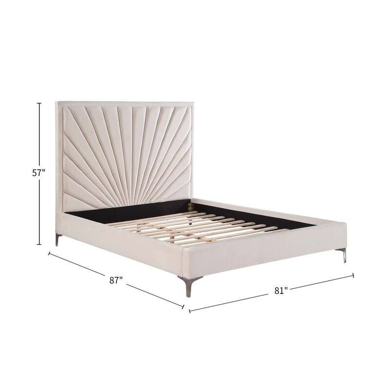 Fully Fabric Upholstered Bed with Metal Legs in Beige Finish