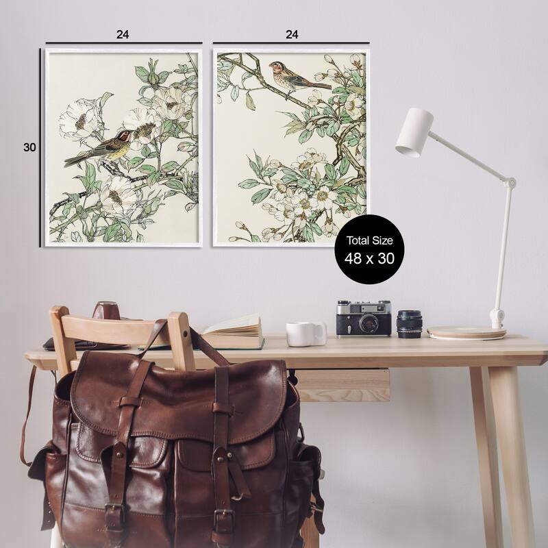 Stupell Classic Sparrow on Blossoms 2 Piece Framed Giclee Art Set Design by Nan
