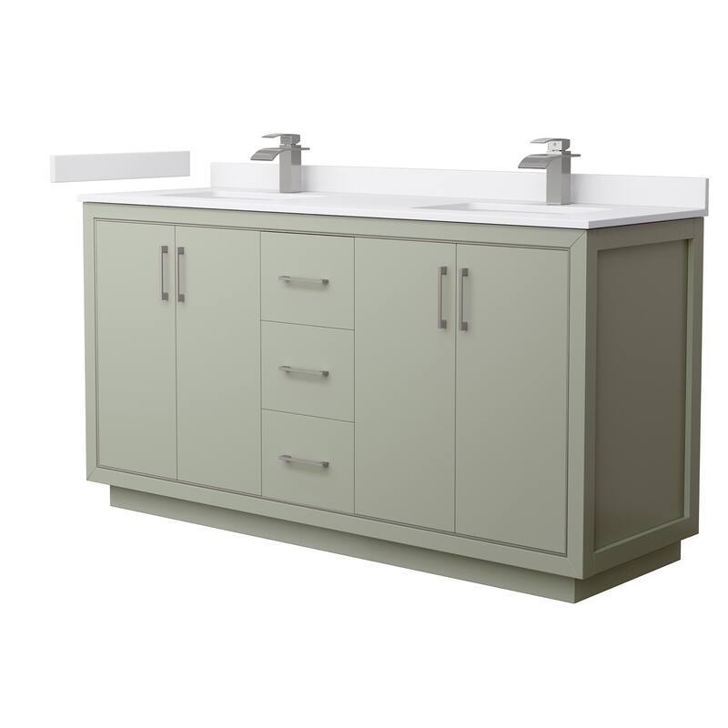Wyndham Collection WCF1111-66D-VCA-MXX Icon 66" Free Standing Double - Light Green / White Cultured Marble Top / Brushed - Painted