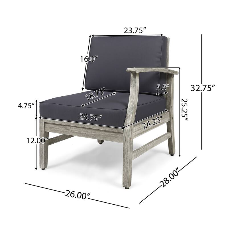 Roomfitters Outdoor Chair with Weather-Resistant Cushions and Acacia Wood Frame, Grey