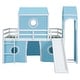 preview thumbnail 8 of 8, Blue Wooden Loft Bed Frame Full Size Playhouse Bed with Convertible Tower, Slide, Ladder and Guardrails - Large Space Underneath