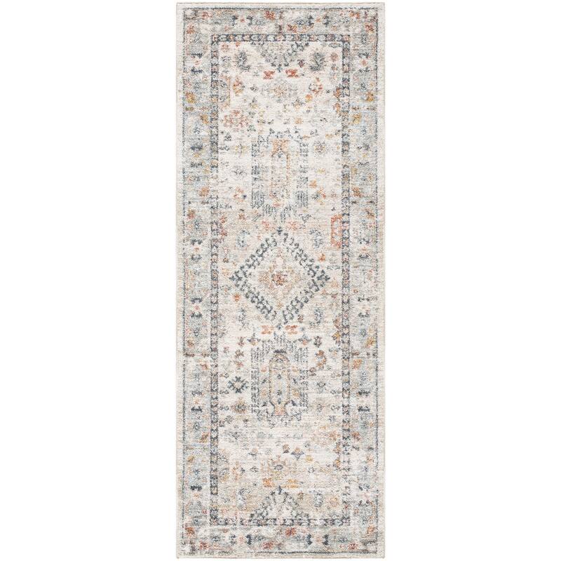 Livabliss Transitional Beckham Medallion Area Rug - 2'7" x 7'3" - Off-White/Blue