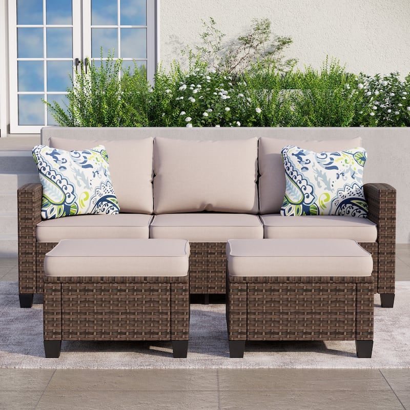 5/9-Seat Patio Furniture Wicker Rattan Outdoor Deep Seating Sectional Sofa Large Conversation Set - 5-Seat - Beige