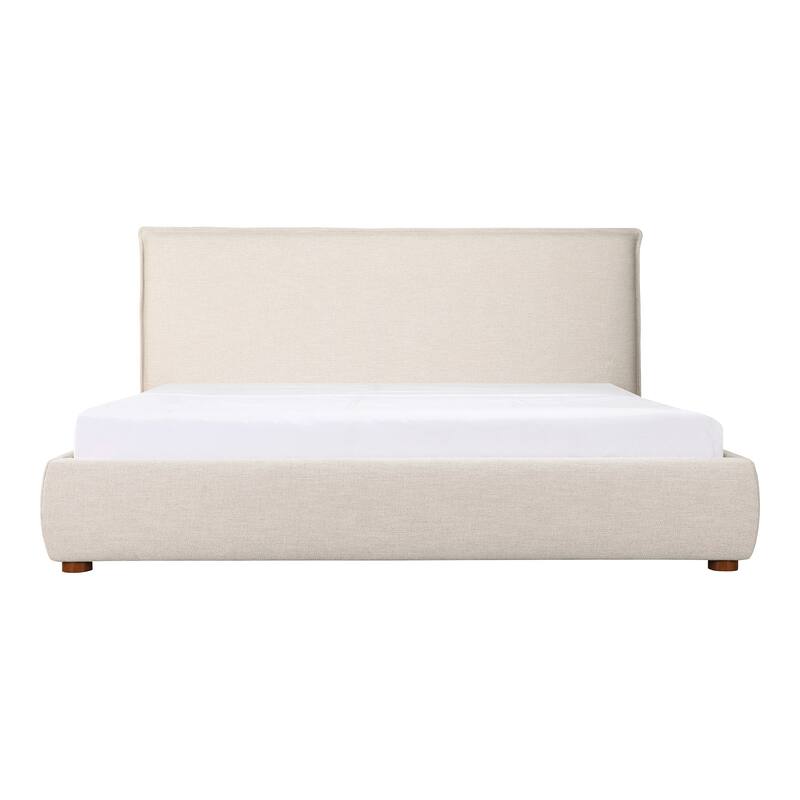 King Bed Frame - Upholstered Linen Blend Headboard - Solid Wood Bed - Modern Bedroom Furniture