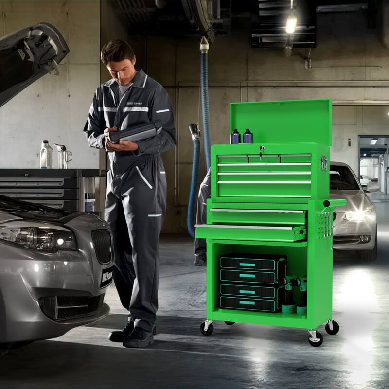8-Drawer Rolling Tool Storage Cabinet with Detachable Top Tool Box
