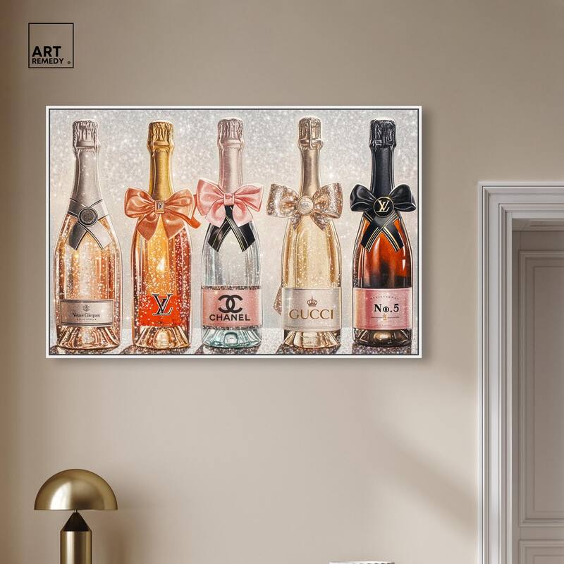 Champagne Bottles Glitz Canvas by Art Remedy