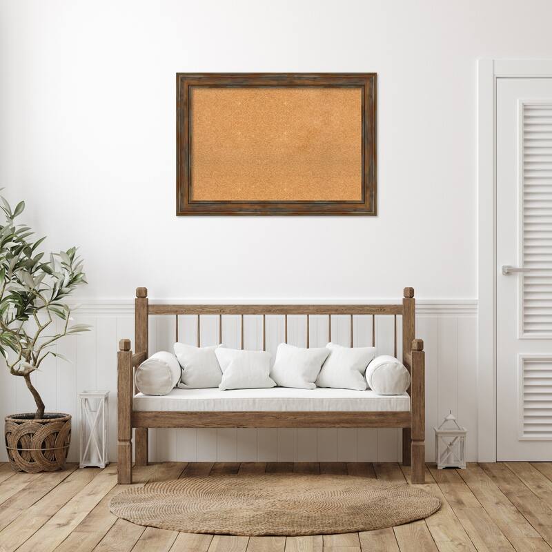 Alexandria Rustic Brown Wood Framed Natural Corkboard Bulletin Board, Organization Board, Pin Board