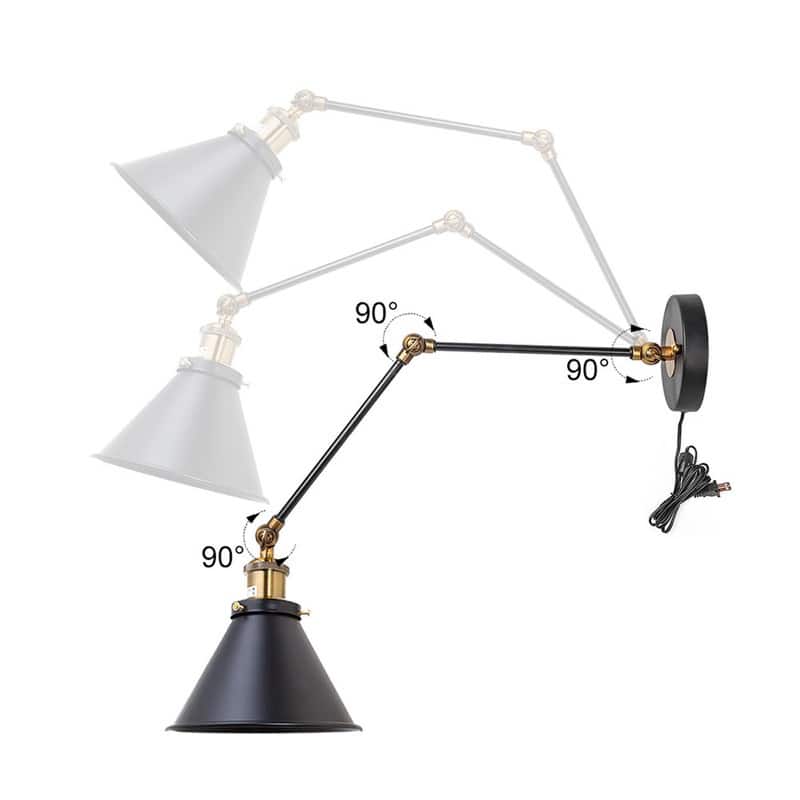 Set of 2 Modern Farmhouse Black Swing Arm Lights Plug-in/Hardwired Wall Sconces - L21" x W7.3 "x H8"
