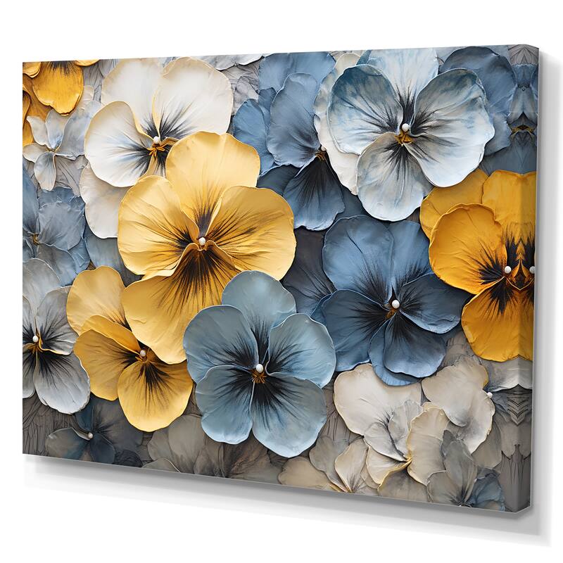 Designart "Elegant Yellow And Blue Pansy Petals" Pansies Wall Art