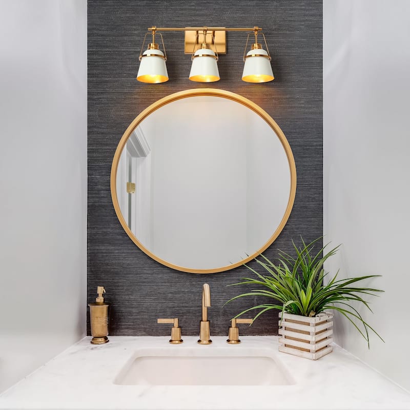 Modern Contemporary White 3-Light Bathroom Vanity Lights with Cone Metal Shade - L 22''