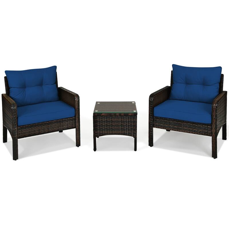 Gymax 3PCS Rattan Patio Conversation Furniture Set Yard Outdoor w/