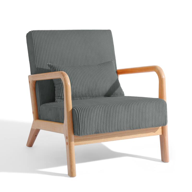 25" W Mid Century Upholstered Wood Accent Chair with Pillow set of 2