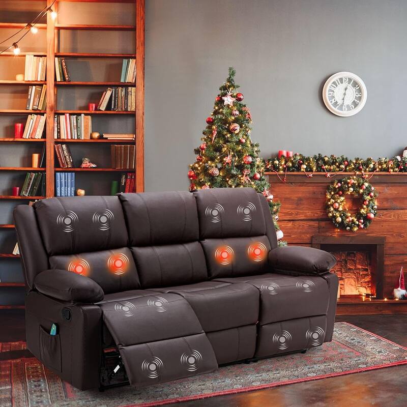 AECOJOY 3-Seater Reclining Sofa with Heat and Massage Function - Brown